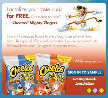 free sample of cheetos mighty zingers